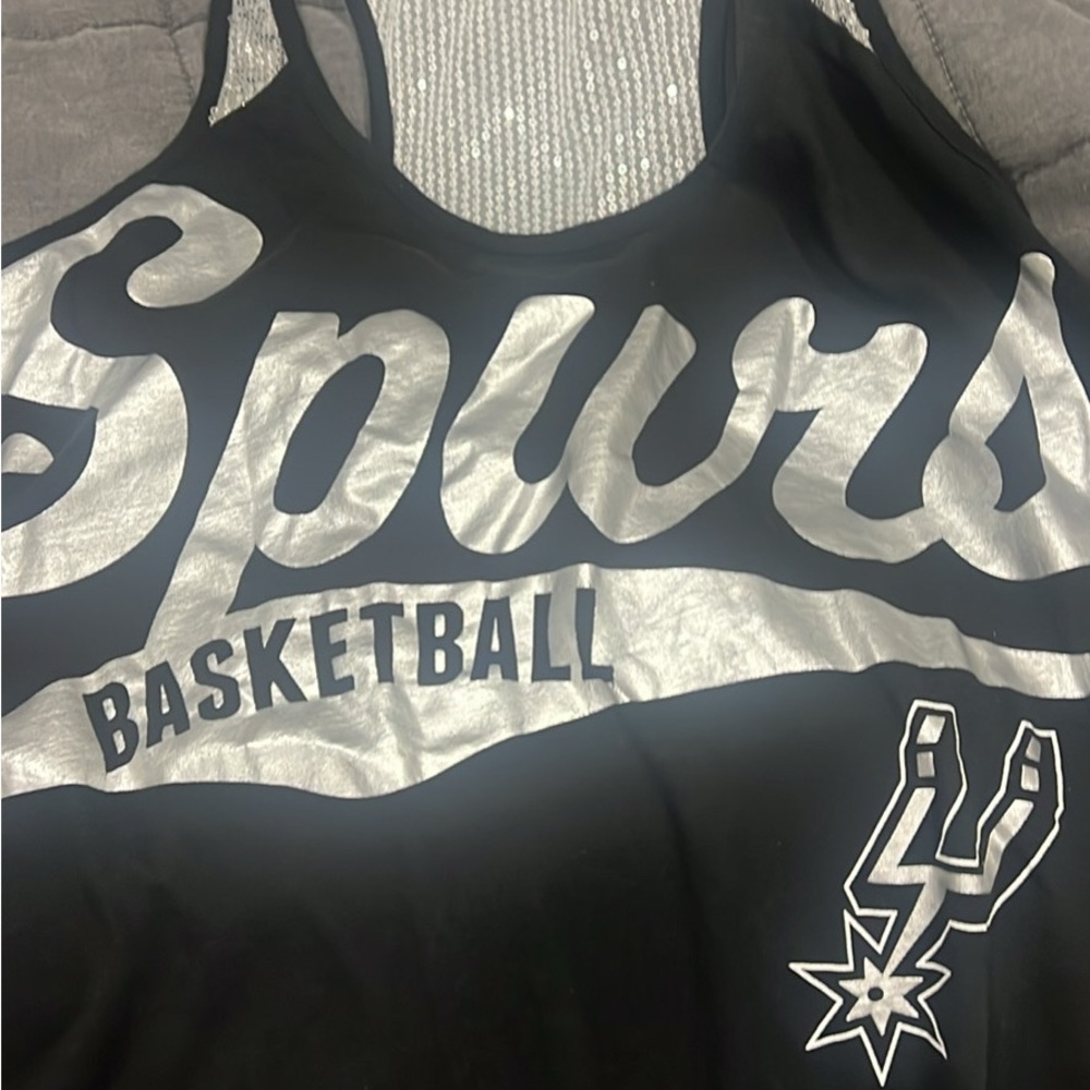 San Antonio Spurs Metallic Logo Tank Top - Black & Silver